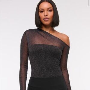 Abercrombie & Fitch asymmetrical draped shimmer mesh top